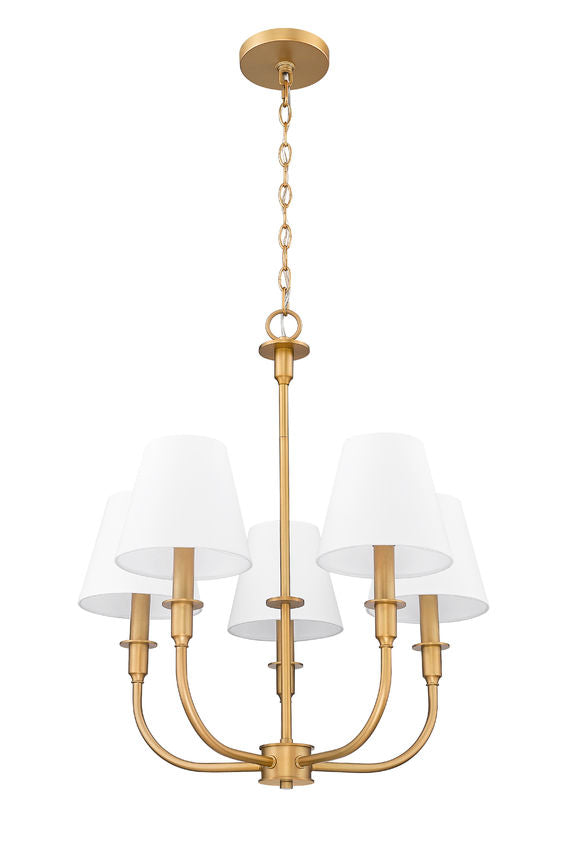 Z-Lite Tova 23" 5-Light Rubbed Brass Steel White Fabric Shade Chandelier