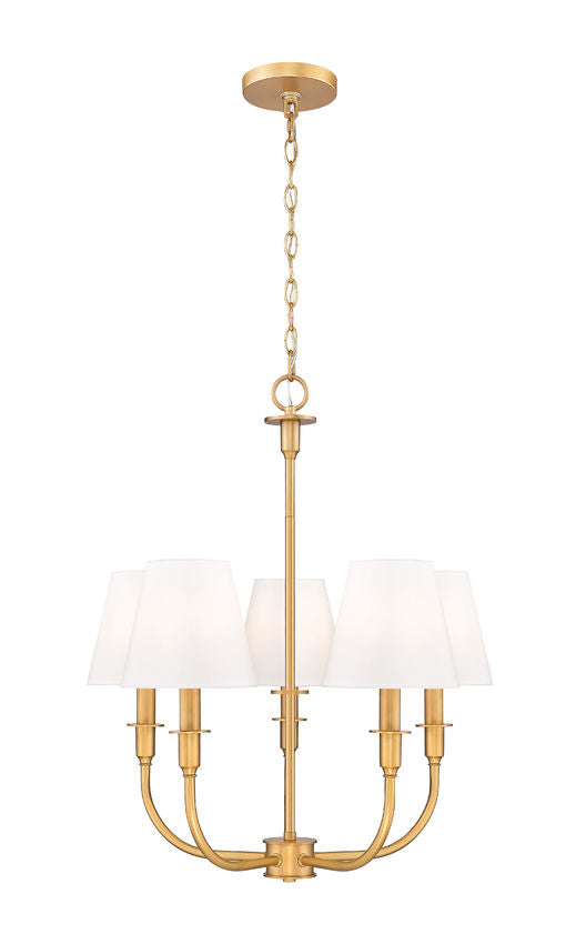Z-Lite Tova 23" 5-Light Rubbed Brass Steel White Fabric Shade Chandelier
