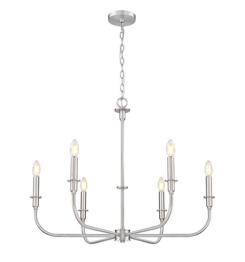Z-Lite Tova 37" 6-Light Brushed Nickel Steel Frame White Fabric Shade Chandelier