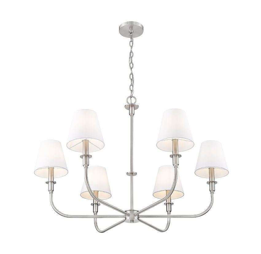 Z-Lite Tova 37" 6-Light Brushed Nickel Steel Frame White Fabric Shade Chandelier