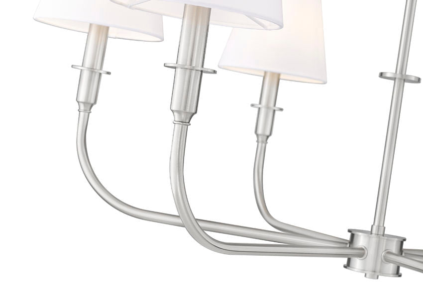 Z-Lite Tova 37" 6-Light Brushed Nickel Steel Frame White Fabric Shade Chandelier