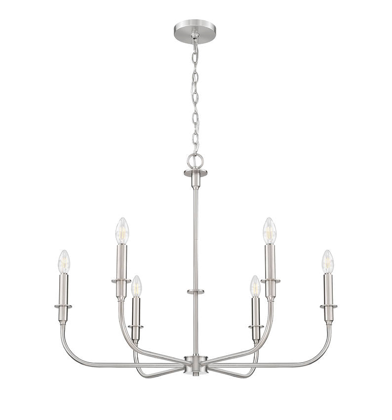 Z-Lite Tova 37" 6-Light Brushed Nickel Steel Frame White Fabric Shade Chandelier