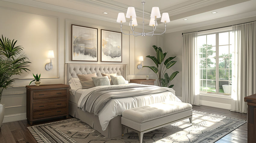 Z-Lite Tova 37" 6-Light Brushed Nickel Steel Frame White Fabric Shade Chandelier