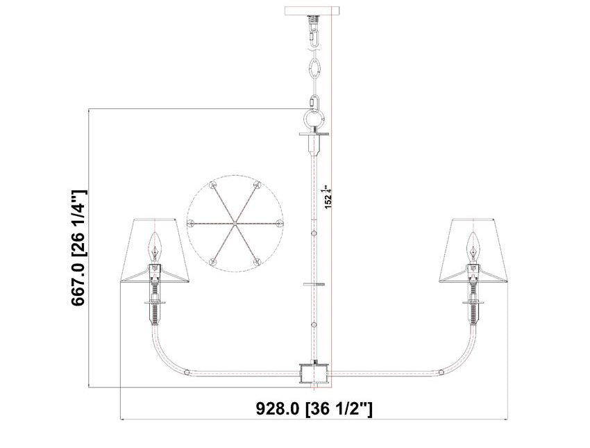 Z-Lite Tova 37" 6-Light Matte Black Steel Frame White Fabric Shade Chandelier