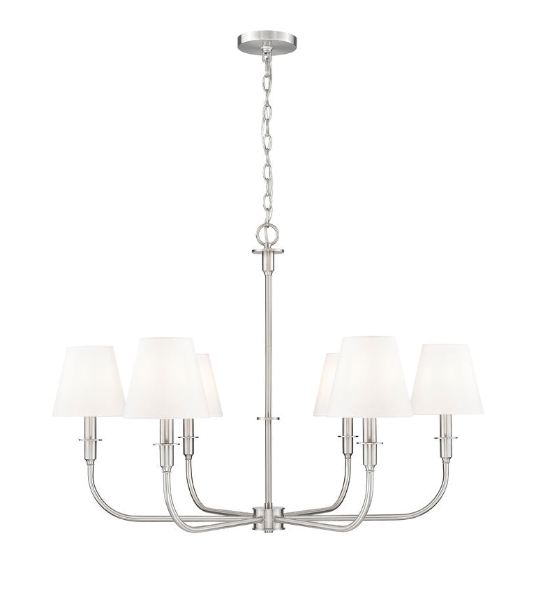 Z-Lite Tova 37" 6-Light Brushed Nickel Steel Frame White Fabric Shade Chandelier