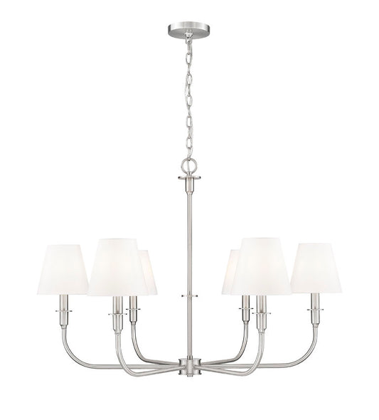 Z-Lite Tova 37" 6-Light Brushed Nickel Steel Frame White Fabric Shade Chandelier