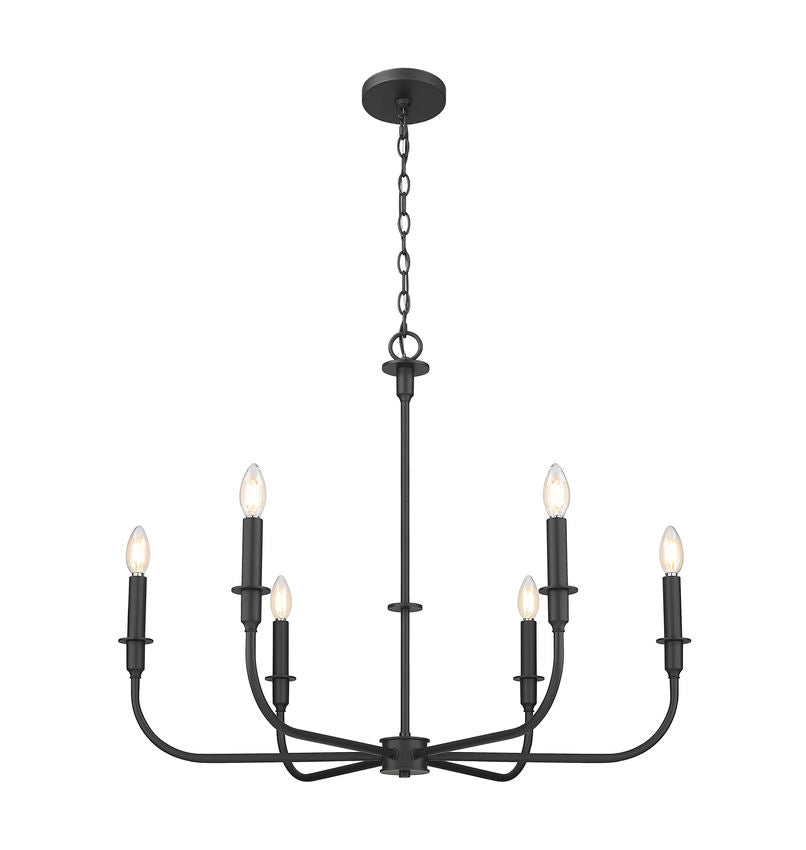 Z-Lite Tova 37" 6-Light Matte Black Steel Frame White Fabric Shade Chandelier