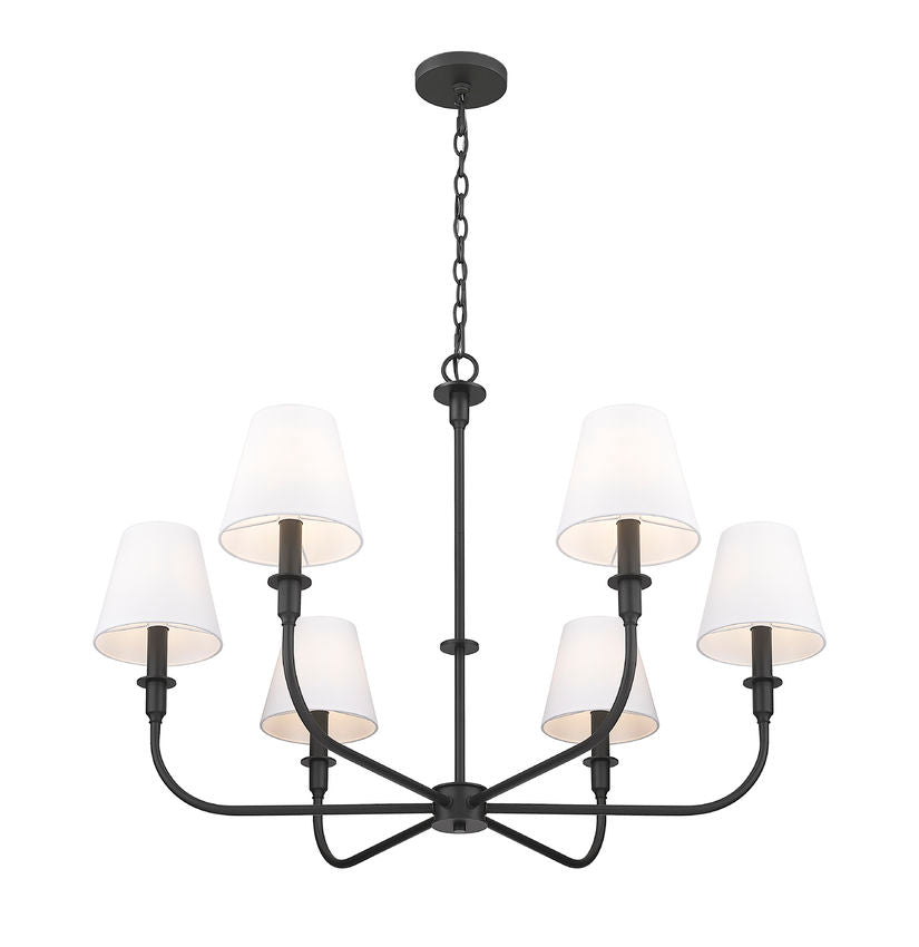 Z-Lite Tova 37" 6-Light Matte Black Steel Frame White Fabric Shade Chandelier