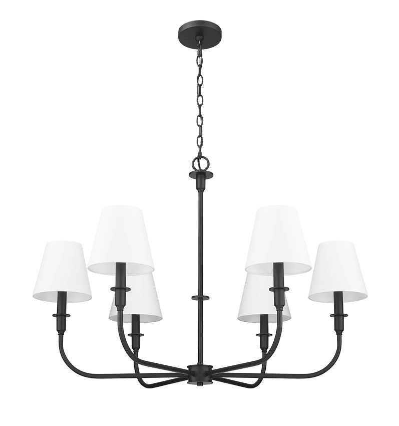 Z-Lite Tova 37" 6-Light Matte Black Steel Frame White Fabric Shade Chandelier