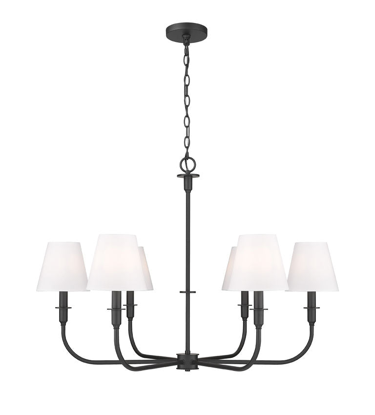 Z-Lite Tova 37" 6-Light Matte Black Steel Frame White Fabric Shade Chandelier