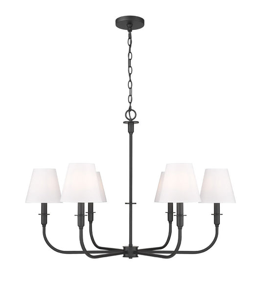 Z-Lite Tova 37" 6-Light Matte Black Steel Frame White Fabric Shade Chandelier