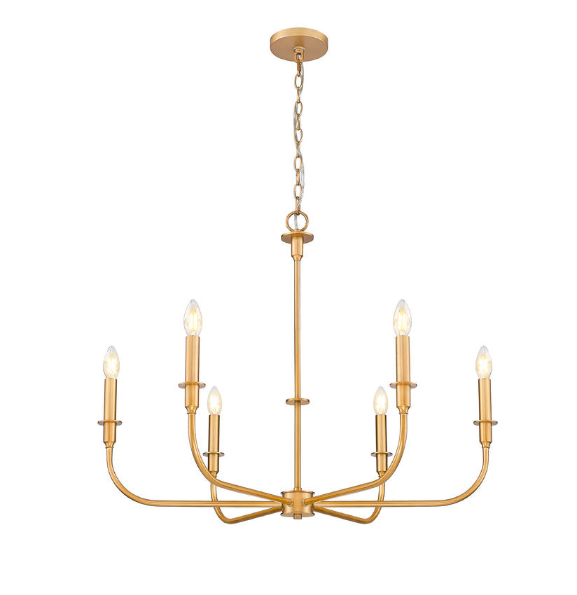 Z-Lite Tova 37" 6-Light Matte Rubbed Brass Frame White Fabric Shade Chandelier