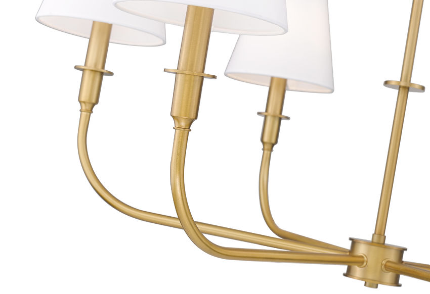 Z-Lite Tova 37" 6-Light Matte Rubbed Brass Frame White Fabric Shade Chandelier