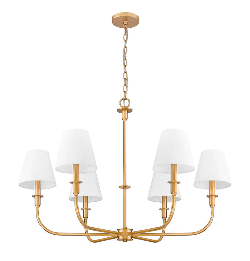 Z-Lite Tova 37" 6-Light Matte Rubbed Brass Frame White Fabric Shade Chandelier