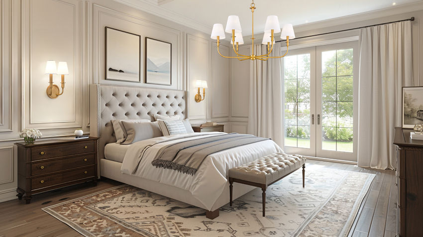 Z-Lite Tova 37" 6-Light Matte Rubbed Brass Frame White Fabric Shade Chandelier