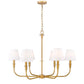 Z-Lite Tova 37" 6-Light Matte Rubbed Brass Frame White Fabric Shade Chandelier