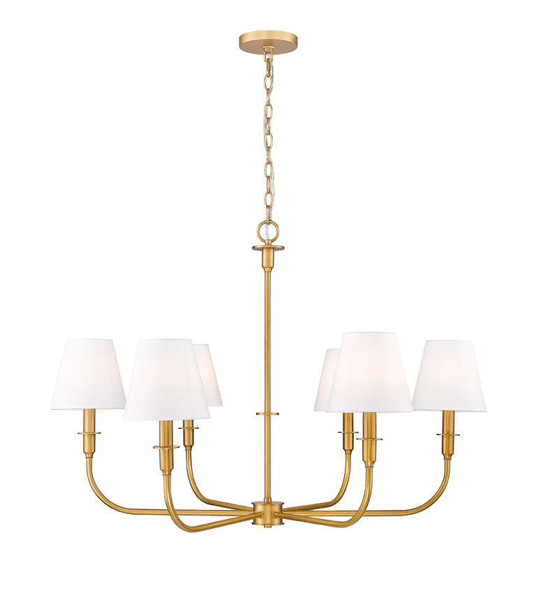 Z-Lite Tova 37" 6-Light Matte Rubbed Brass Frame White Fabric Shade Chandelier