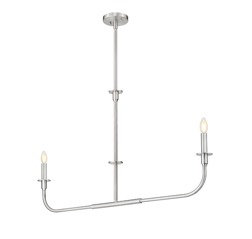 Z-Lite Tova 46" 2-Light Brushed Nickel Steel Frame White Fabric Shade Linear Chandelier