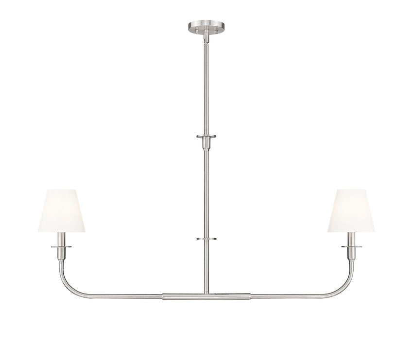 Z-Lite Tova 46" 2-Light Brushed Nickel Steel Frame White Fabric Shade Linear Chandelier