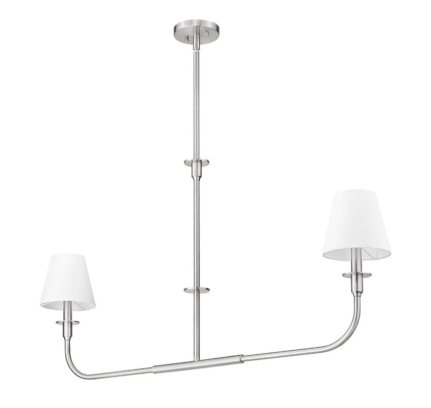 Z-Lite Tova 46" 2-Light Brushed Nickel Steel Frame White Fabric Shade Linear Chandelier