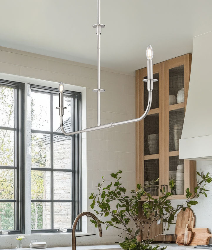 Z-Lite Tova 46" 2-Light Brushed Nickel Steel Frame White Fabric Shade Linear Chandelier