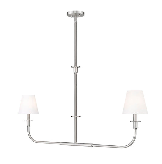 Z-Lite Tova 46" 2-Light Brushed Nickel Steel Frame White Fabric Shade Linear Chandelier