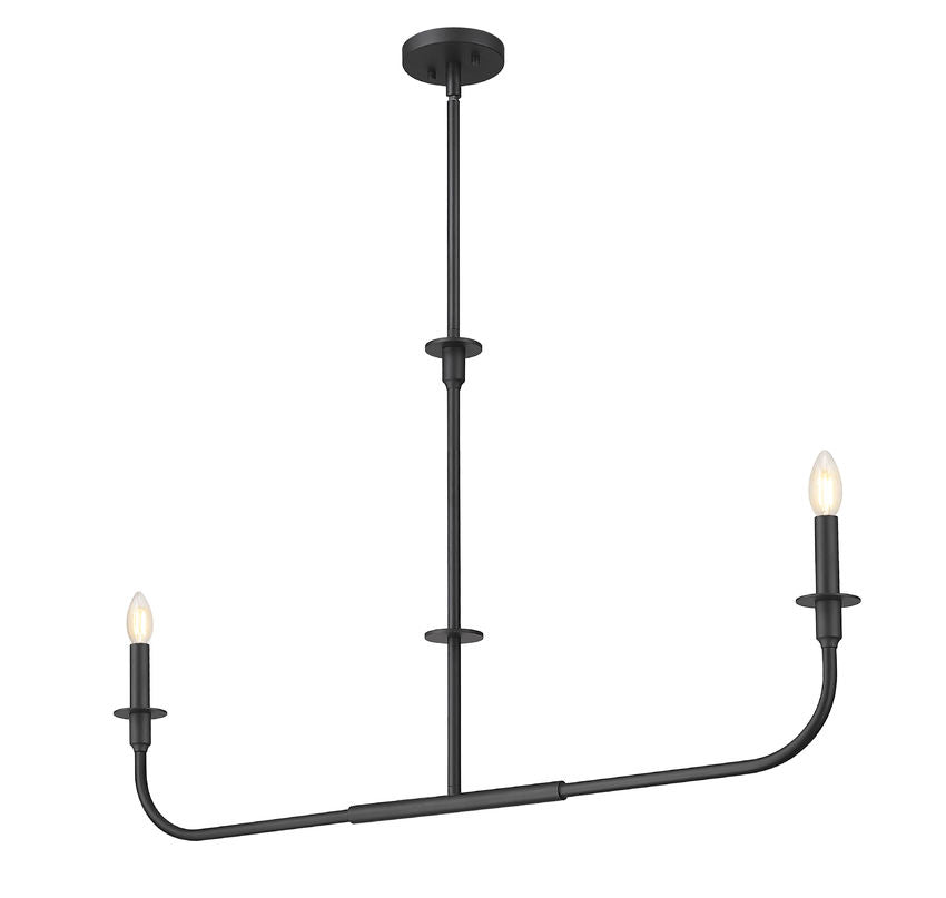 Z-Lite Tova 46" 2-Light Matte Black Steel Frame White Fabric Shade Linear Chandelier