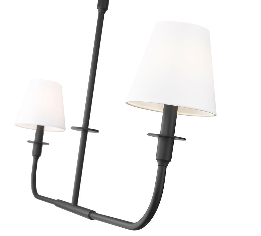 Z-Lite Tova 46" 2-Light Matte Black Steel Frame White Fabric Shade Linear Chandelier