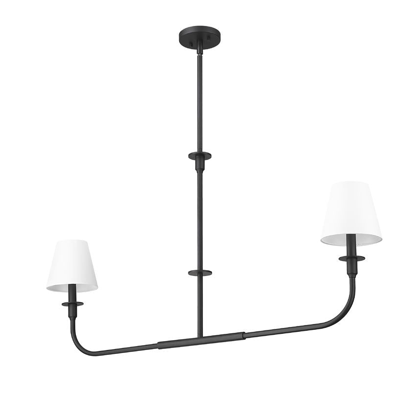Z-Lite Tova 46" 2-Light Matte Black Steel Frame White Fabric Shade Linear Chandelier