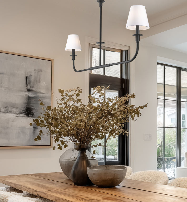 Z-Lite Tova 46" 2-Light Matte Black Steel Frame White Fabric Shade Linear Chandelier