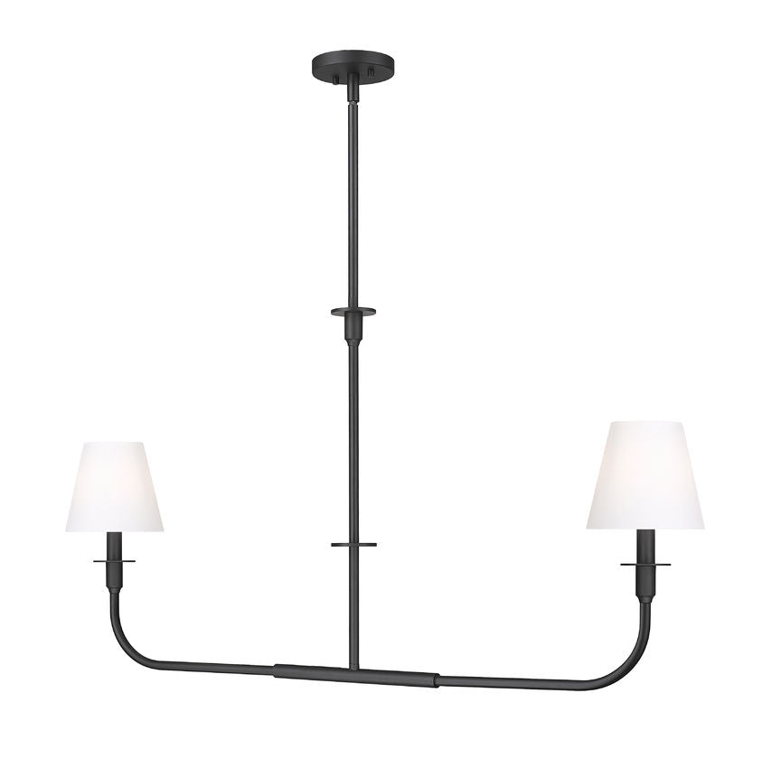 Z-Lite Tova 46" 2-Light Matte Black Steel Frame White Fabric Shade Linear Chandelier