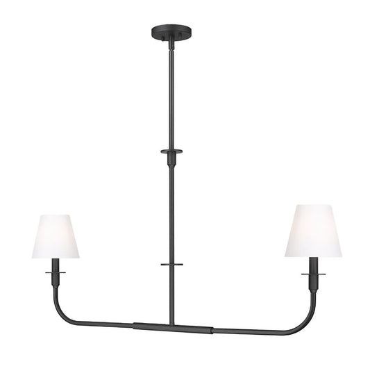 Z-Lite Tova 46" 2-Light Matte Black Steel Frame White Fabric Shade Linear Chandelier