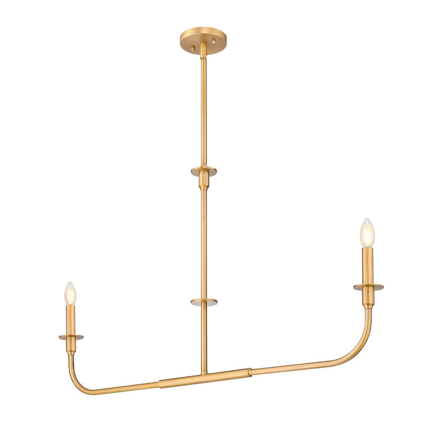 Z-Lite Tova 46" 2-Light Rubbed Brass Steel Frame White Fabric Shade Linear Chandelier
