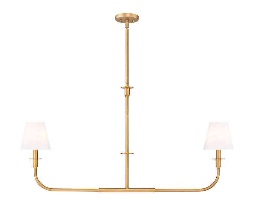 Z-Lite Tova 46" 2-Light Rubbed Brass Steel Frame White Fabric Shade Linear Chandelier