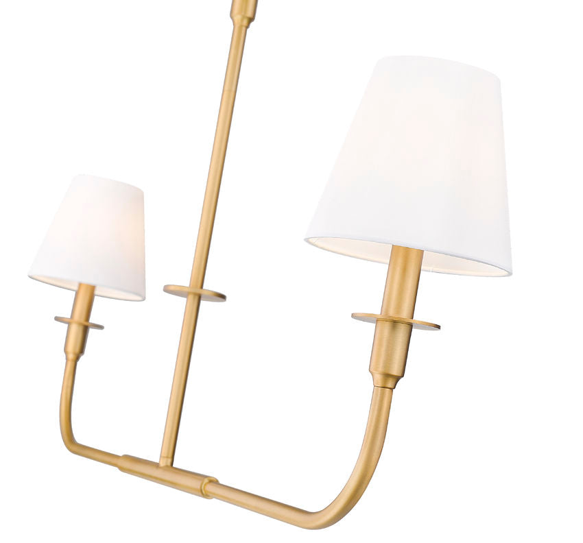Z-Lite Tova 46" 2-Light Rubbed Brass Steel Frame White Fabric Shade Linear Chandelier