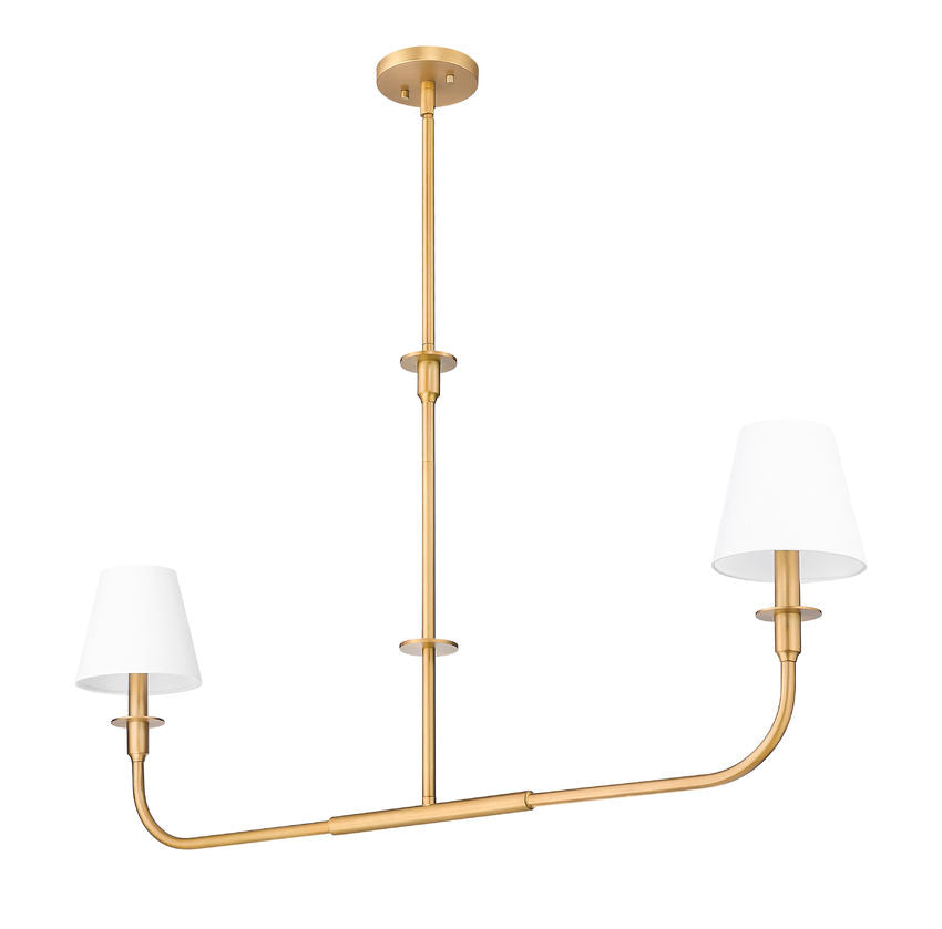 Z-Lite Tova 46" 2-Light Rubbed Brass Steel Frame White Fabric Shade Linear Chandelier