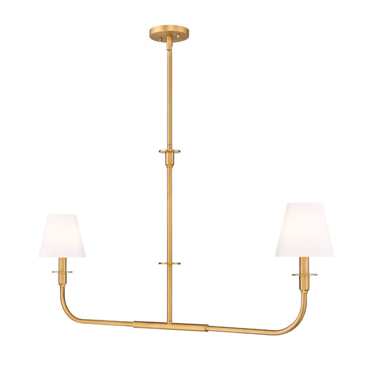 Z-Lite Tova 46" 2-Light Rubbed Brass Steel Frame White Fabric Shade Linear Chandelier
