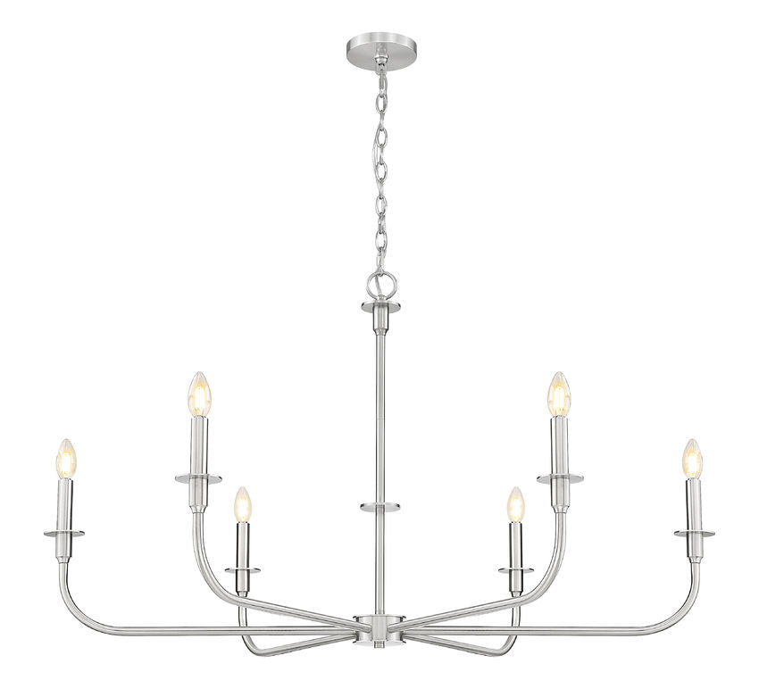 Z-Lite Tova 49" 6-Light Brushed Nickel Steel Frame White Fabric Shade Chandelier
