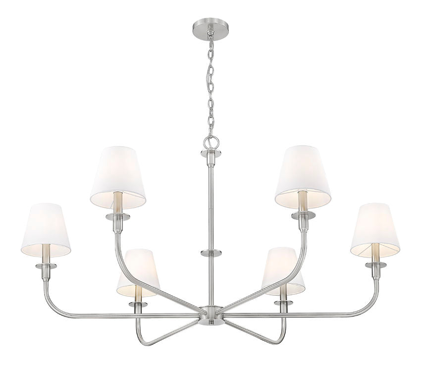 Z-Lite Tova 49" 6-Light Brushed Nickel Steel Frame White Fabric Shade Chandelier