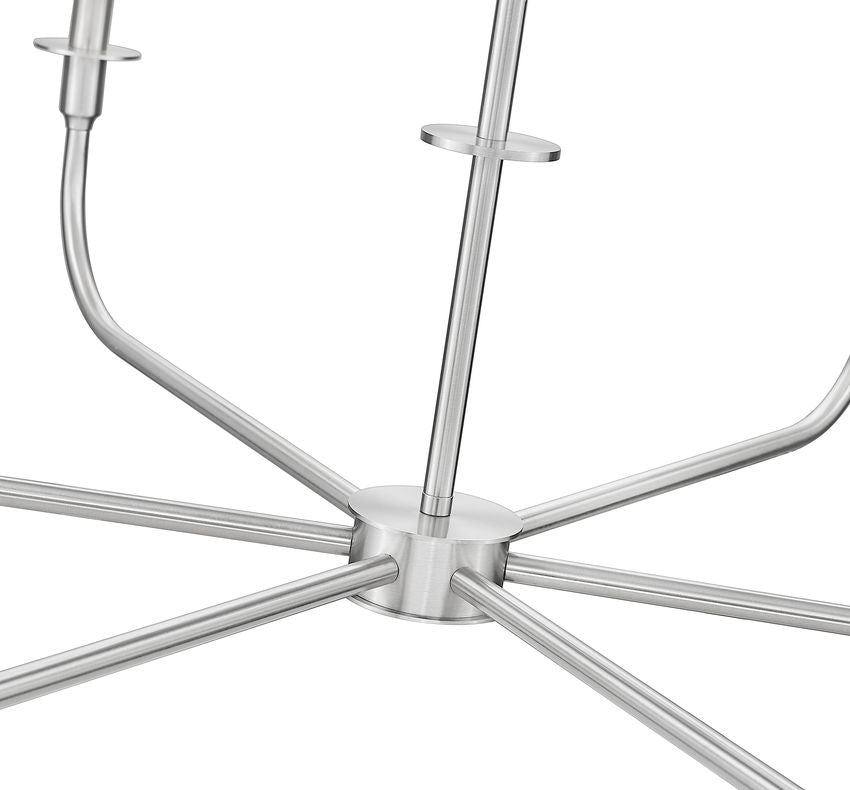 Z-Lite Tova 49" 6-Light Brushed Nickel Steel Frame White Fabric Shade Chandelier