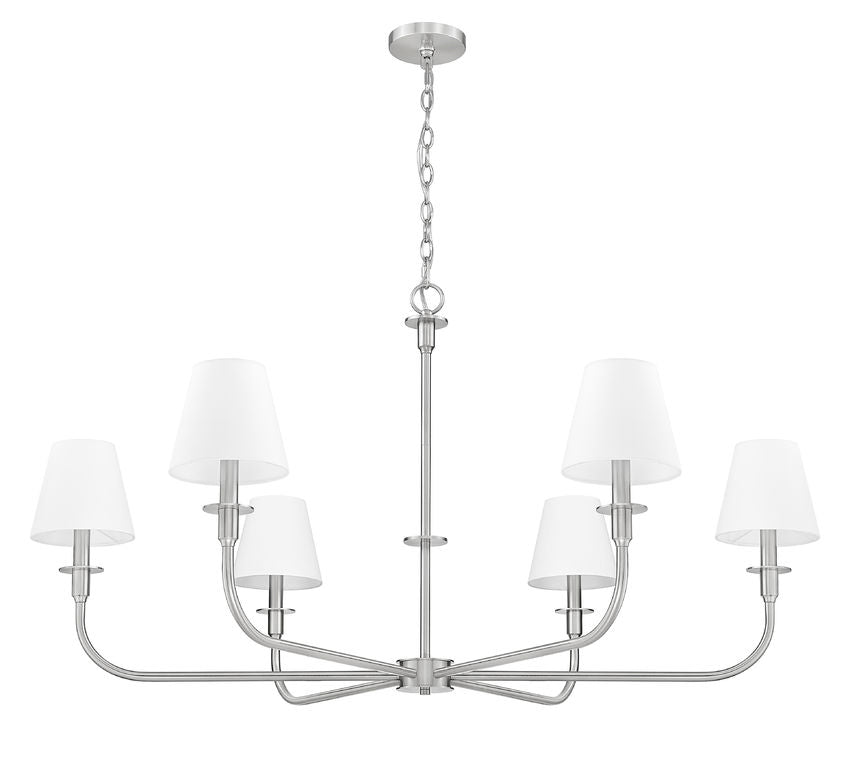 Z-Lite Tova 49" 6-Light Brushed Nickel Steel Frame White Fabric Shade Chandelier