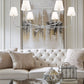 Z-Lite Tova 49" 6-Light Brushed Nickel Steel Frame White Fabric Shade Chandelier