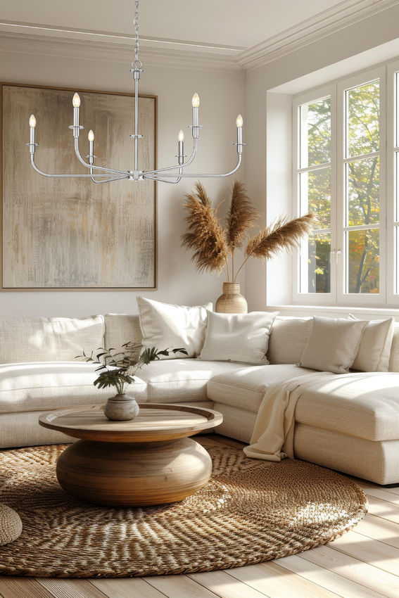 Z-Lite Tova 49" 6-Light Brushed Nickel Steel Frame White Fabric Shade Chandelier