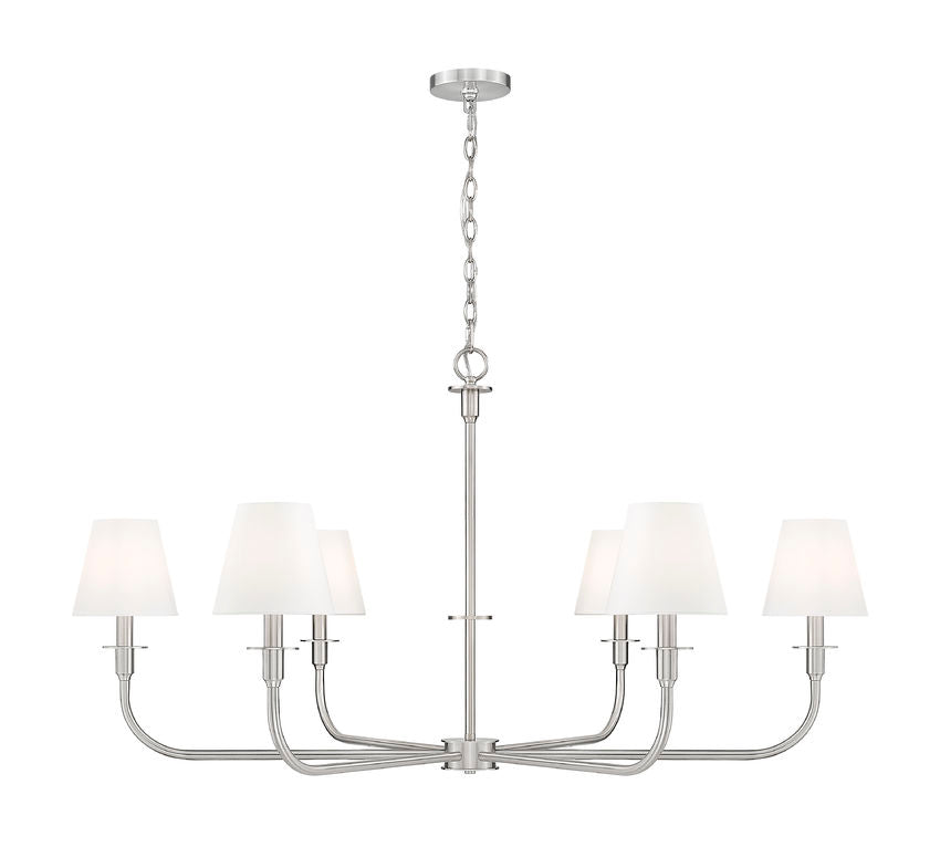 Z-Lite Tova 49" 6-Light Brushed Nickel Steel Frame White Fabric Shade Chandelier