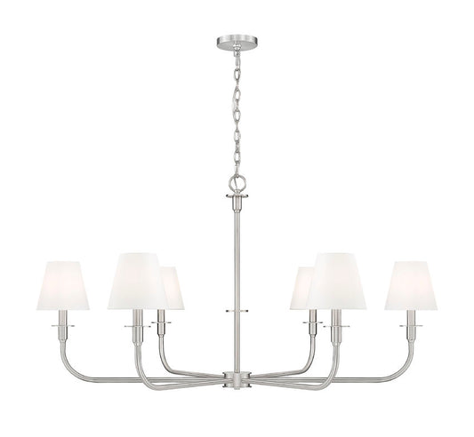Z-Lite Tova 49" 6-Light Brushed Nickel Steel Frame White Fabric Shade Chandelier