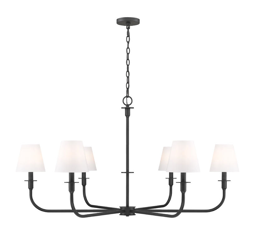 Z-Lite Tova 49" 6-Light Matte Black Steel Frame White Fabric Shade Chandelier