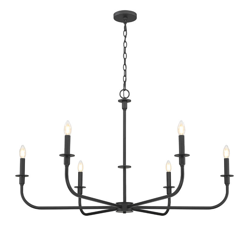 Z-Lite Tova 49" 6-Light Matte Black Steel Frame White Fabric Shade Chandelier