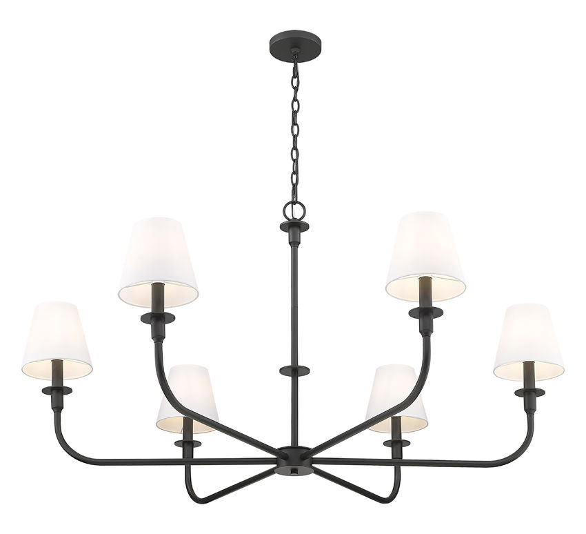 Z-Lite Tova 49" 6-Light Matte Black Steel Frame White Fabric Shade Chandelier
