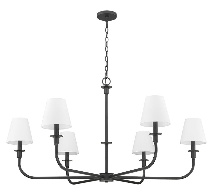 Z-Lite Tova 49" 6-Light Matte Black Steel Frame White Fabric Shade Chandelier