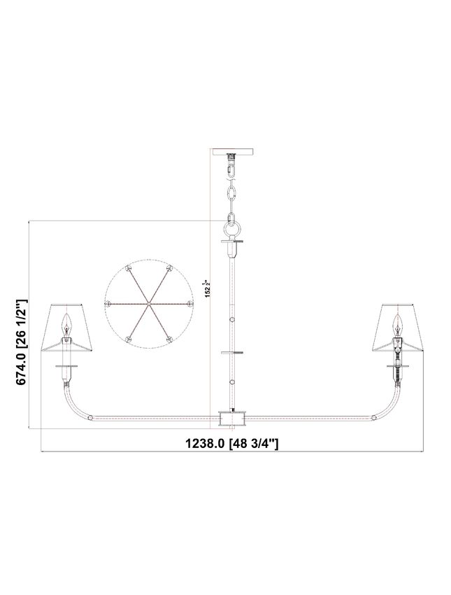 Z-Lite Tova 49" 6-Light Rubbed Brass Steel Frame White Fabric Shade Chandelier